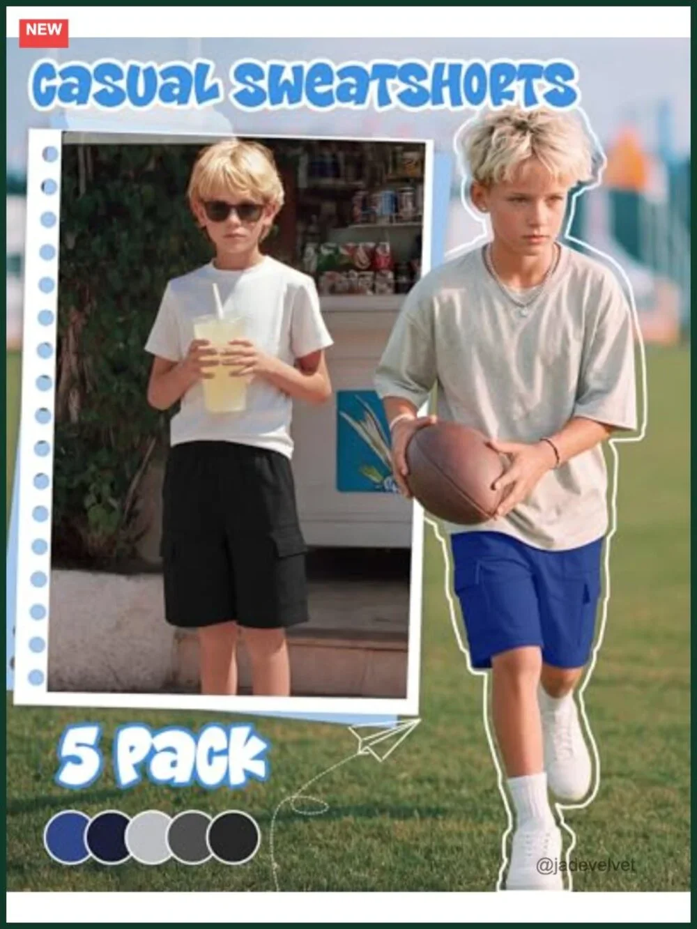 Boys Cargo Shorts 5 Pack Athletic Pull On Sweat Shorts with Pockets